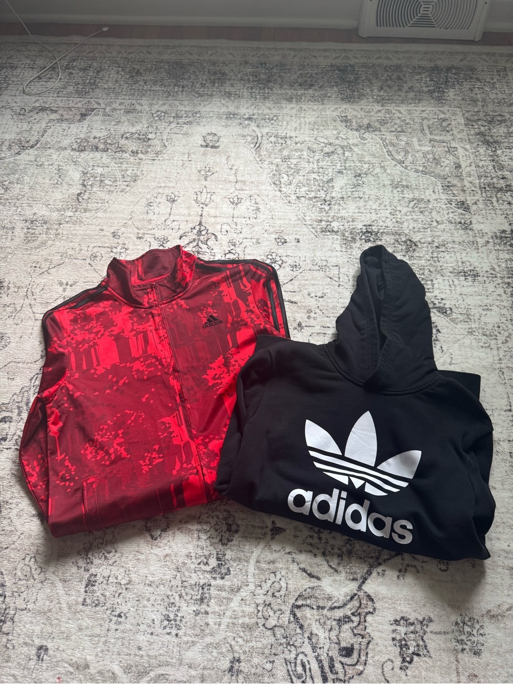 Adidas Black Trefoil Hoodie & Red Athletic Jacket Bundle